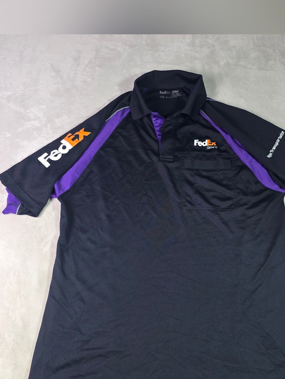 FedEx Men's Colorblock Polo Shirt L Black/Purple Short Sleeve Embroidered Vegas